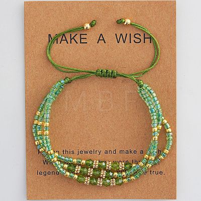 Adjustable Glass Seed Bead & Glass & Brass Beads Multi-Strand Bracelets for Women HR1151-2-1