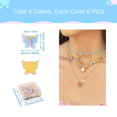 36Pcs 6 Colors Resin DIY Butterfly Pendants Accessories RESI-TA0001-43-1