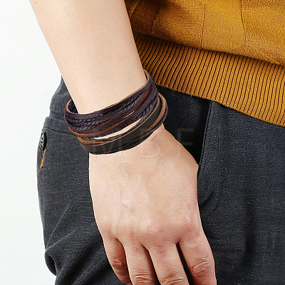 1Pc Cowhide Leather Cord Multi-strand Bracelets BJEW-CL0001-48A-1