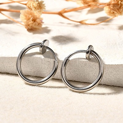 Tarnish Resistant 304 Stainless Steel Retractable Clip-on Hoop Earrings STAS-I097-078P-1