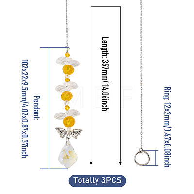 3Pcs Leaf Glass Hanging Suncatchers HJEW-TADJ0015-1