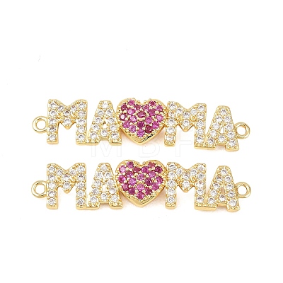 Mother's Day Brass Micro Pave Clear and Magenta Cubic Zirconia Connector Charm KK-F931-27A-G-1