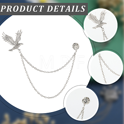 Gorgecraft 3Pcs 3 Style Crown & Eagle & Music Note Crystal Rhinestone Hanging Chain Brooches JEWB-GF0001-34-1