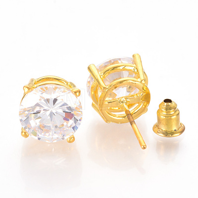 Brass Cubic Zirconia Stud Earrings EJEW-S199-07G-1