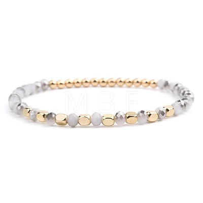 Narual White Jade & Synthetic Non-magnetic Hematite Beads Stretch Bracelets for Women KP6261-9-1