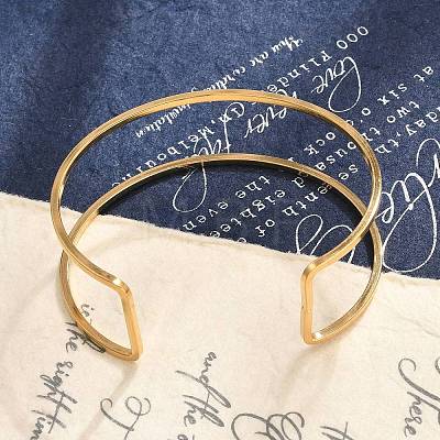 Ion Plating(IP) 304 Stainless Steel Hollow Open Cuff Bangles for Women BJEW-S155-04G-1