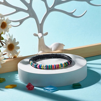 Handmade Polymer Clay Heishi Beads Stretch Bracelet BJEW-JB07308-1