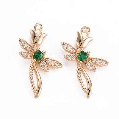 Rack Plating Brass Micro Pave Clear Cubic Zirconia Pendants KK-T060-66A-RS-1