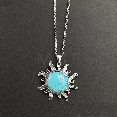 Synthetic Turquoise Sun Pendant Alloy Chain Vintage Necklaces WB3716-2-1
