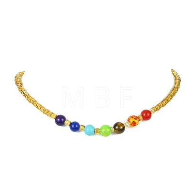 Natural & Synthetic Mixed Gemstone & Seed Beaded Necklace NJEW-JN04454-1