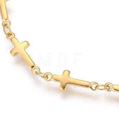 Cross 304 Stainless Steel Link Chain Bracelets BJEW-D397-03G-1