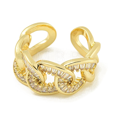 Brass with Cubic Zirconia Open Cuff Rings for Women RJEW-U011-11G-1