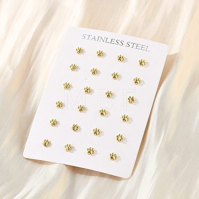 PVD Vacuum Plating 304 Stainless Steel Dog Paw Print Stud Earrings for Women EJEW-P212-15G-1