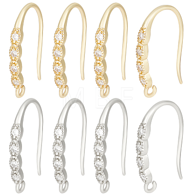 16Pcs 2 Colors Brass Micro Pave Clear Cubic Zirconia Earring Hooks KK-BBC0008-09-1