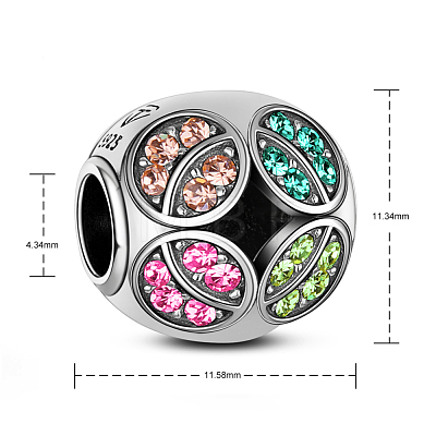 TINYSAND Rhodium Plated 925 Sterling Silver Cubic Zirconia European Large Hole Beads TS-C-104-1