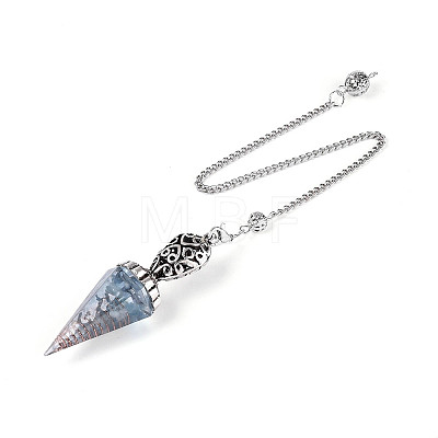 Natural Aquamarine Chip & Epoxy Resin Dowsing Pendulum Big Pendants AJEW-N004-01E-1