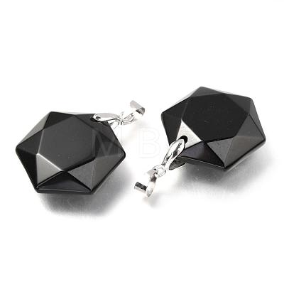 Faceted Natural Black Agate Pendants G-F340-03A-1