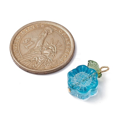 Transparent Glass Flower with Acrylic Leaf Pendant PALLOY-JF02258-1