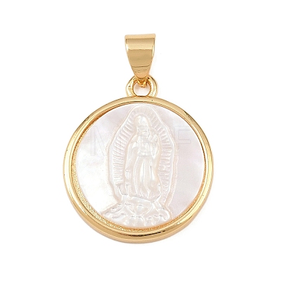 Natural White Shell Flat Round Pendants KK-F919-42C-G02-1