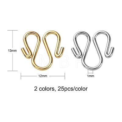 50Pcs 2 Colors 304 Stainless Steel Hook Clasps STAS-CJ0002-12-1