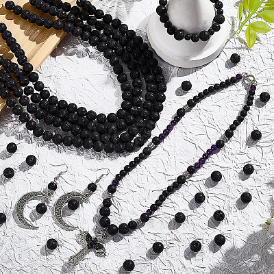 5 Strands Natural Lava Rock Round Beads Strands G-LT0001-02C-02-1