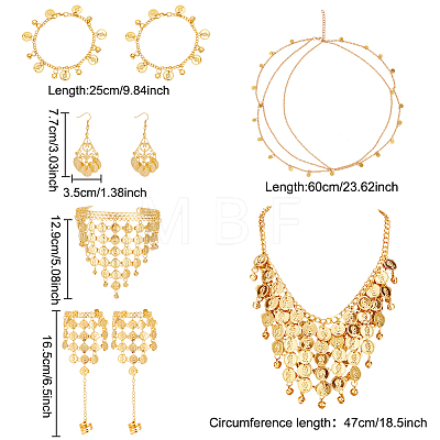 ANATTASOUL Alloy Flat Round Charms Cluster Bib Necklace & Ring Bracelet & Dangle Earrings & Headwears & Anklets SJEW-AN0001-47-1