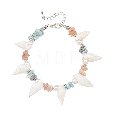 Natural Morganite & Larimar Chips Beads & Natural Spiral Shell Necklaces & Dangle Earring & Bracelets Sets SJEW-JS01387-1