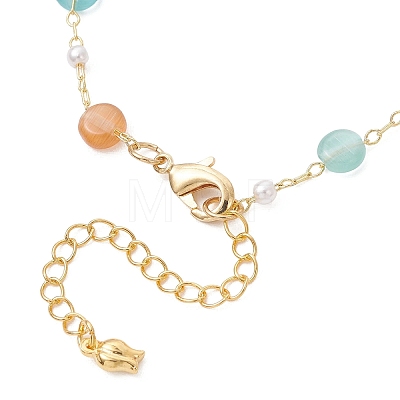 Colorful Cat Eye & Plastic Pearl Beaded Link Bracelets for Women BJEW-JB12971-1