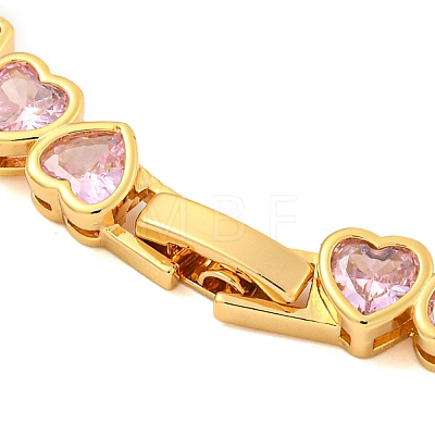 Rack Plating Brass Pave Cubic Zirconia Heart Link Bracelets BJEW-Q347-05G-05-1