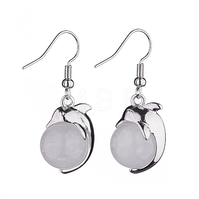 Natural Quartz Crystal Dolphin Dangle Earrings with Crystal Rhinestone EJEW-A092-20P-01-1