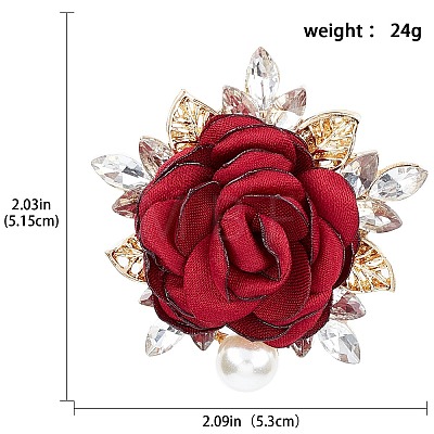 Cloth Rose with Crystal Rhinestone Brooch Pin JEWB-WH0028-12LG-1