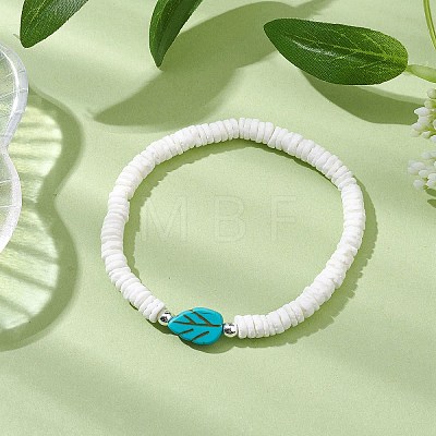 Natutal White Sea Shell Disc Beaded Stretch Bracelets BJEW-JB10551-02-1