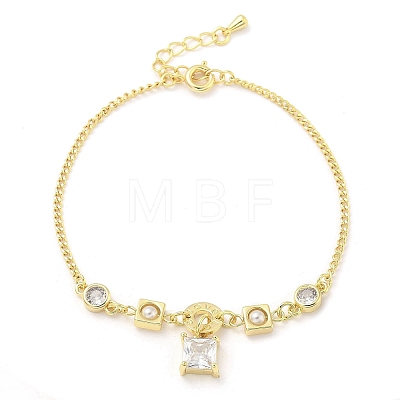 Brass Micro Pave Clear Cubic Zirconia Charm Bracelets for Women BJEW-C083-01B-G-1