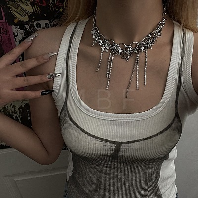 Star Brass & Alloy Crystal Rhinestone Tassel Choker Necklaces FS-WGAD64A-01-1
