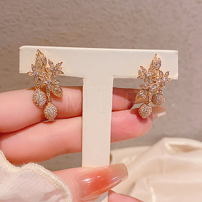 Brass Clear Cubic Zirconia Dangle Stud Earrings FS-WGF4301-01-1