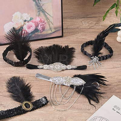 5Pcs 5 Styles Feather with Plastic Headbands OHAR-WR0001-08-1