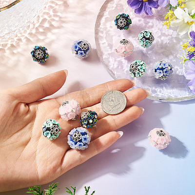 12Pcs 4 Styles Handmade Resin Indonesia Round Beads IPDL-TA0001-06-1