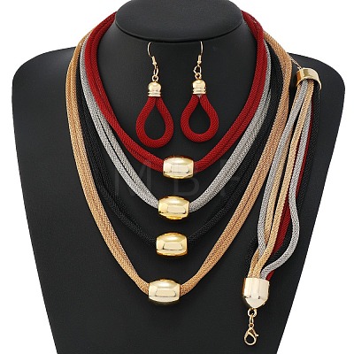 Alloy Barrel Beaded Multilayer Necklaces & Dangle Earring & Multilayer Bracelets Sets FS-WGE8EEA-01-1