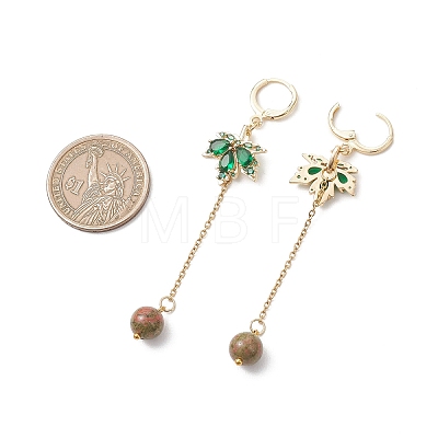 Maple Leaf Brass Micro Pave Cubic Zirconia Leverback Earrings EJEW-JE06917-1
