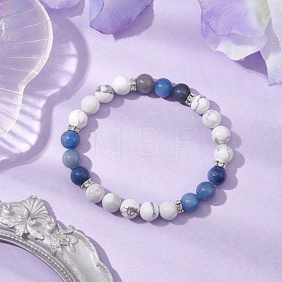 Natural Howlite & Blue Aventurine Round Beaded Stretch Bracelets BJEW-TA00528-02-1