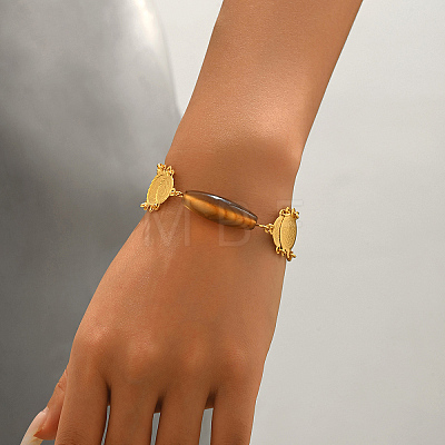 Vintage Dyed Natural Coffee Agate Rice Bead Charm Brass Embossed Coin Link Chain Bracelets for Women XX5921-1
