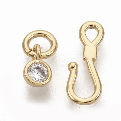 Brass Micro Pave Clear Cubic Zirconia Hook and S-Hook Clasps X-KK-T051-26G-NF-1