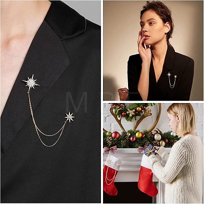  2Pcs Star with Tassel Chain Brooch Pin JEWB-NB0001-12-1