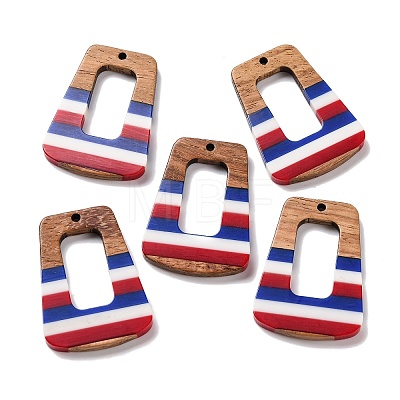 Independence Day Opaque Striped Resin & Walnut Wood Pendants RESI-U010-02O-1