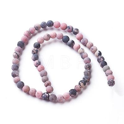 Frosted Natural Rhodonite Round Bead Strands X-G-E487-12-6mm-1