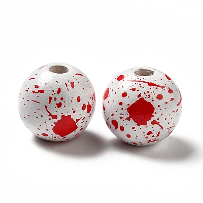 Halloween Theme Printed Natural Wooden Beads WOOD-L020-C02-1
