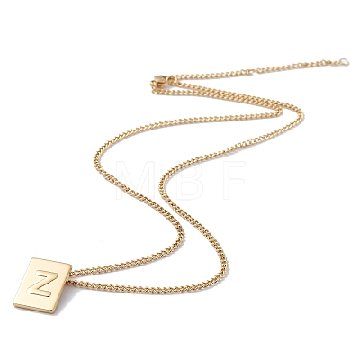 Titanium Steel Initial Letter Rectangle Pendant Necklace for Men Women NJEW-E090-01G-26-1