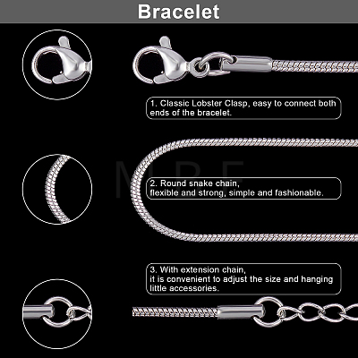 Unicraftale 304 Stainless Steel Snake Chain Bracelets STAS-UN0008-72P-1