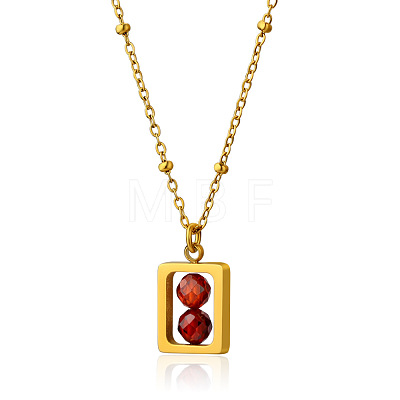 304 Stainless Steel Rectangle with Facetd Round Cubic Zirconia Ball Pendant Necklaces WGA581F-04-1
