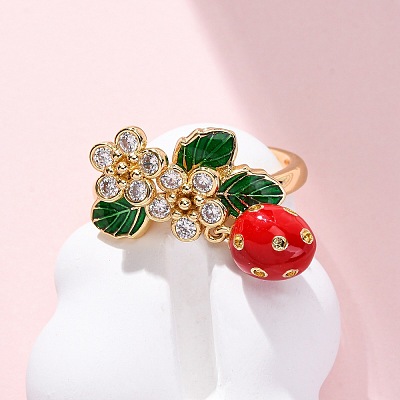 Brass Micro Pave Cubic Zirconia Open Cuff Rings for Women RJEW-U057-16G-1